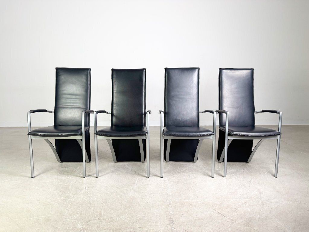 Set Of 4 Ronald Schmitt Rst 4 Chairs Leather Design Chair With Armrests photo for sale