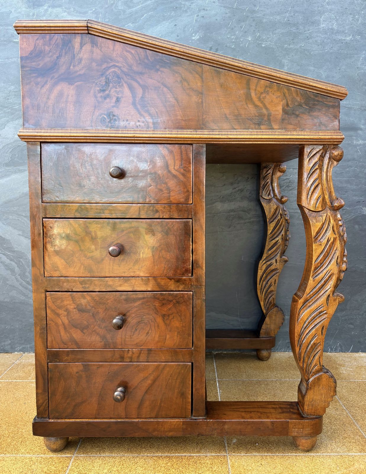 English Regency Revival Burr Walnut Davenport Desk, Early 20th Century photo Furniture