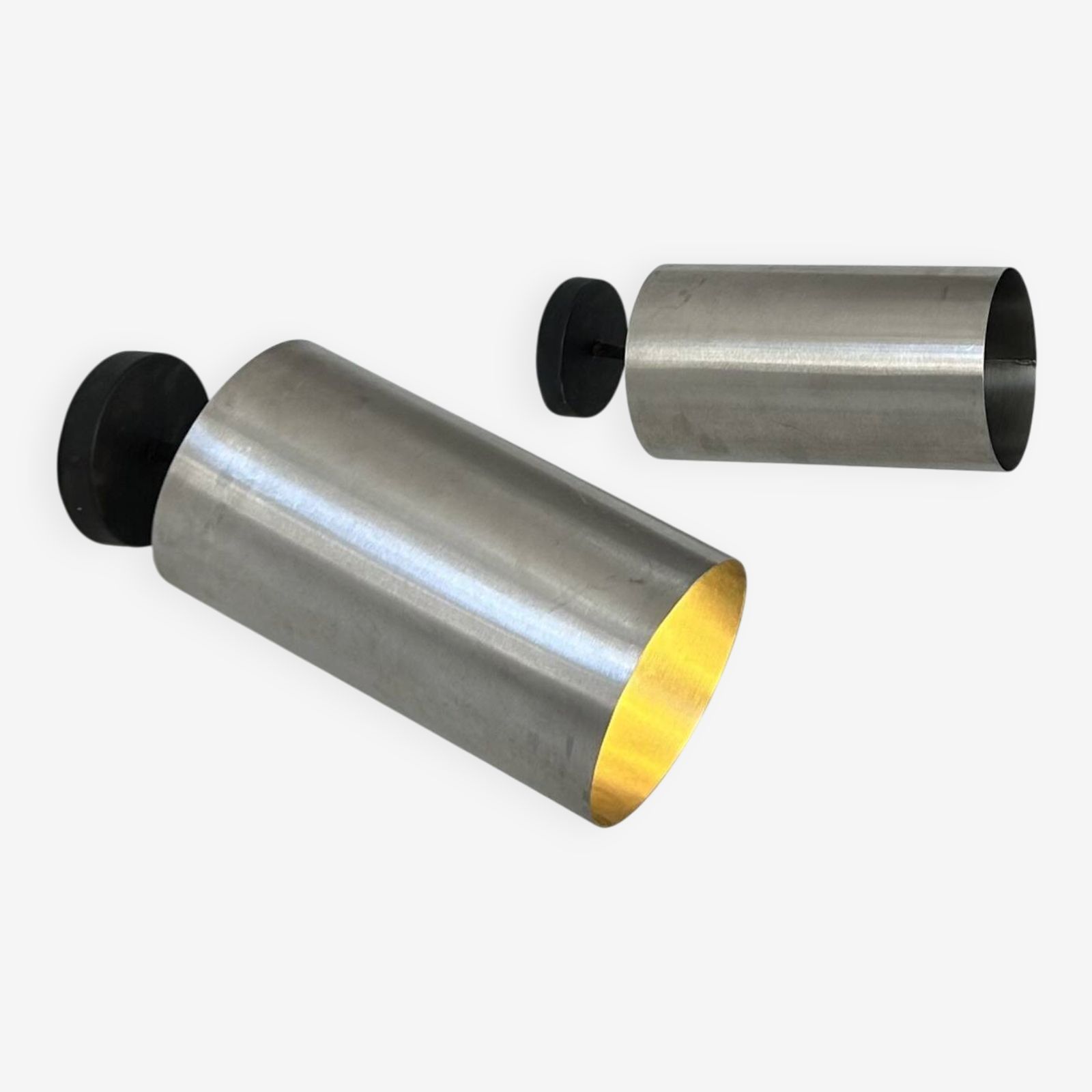 Pair Of Vintage Adjustable Wall Lights, Brushed Metal, France, 1970 photo furniture