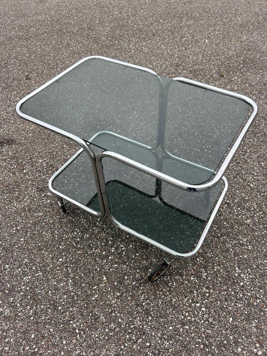 Serving Bar Cart In Chrome And Smoked Glass, 1970s