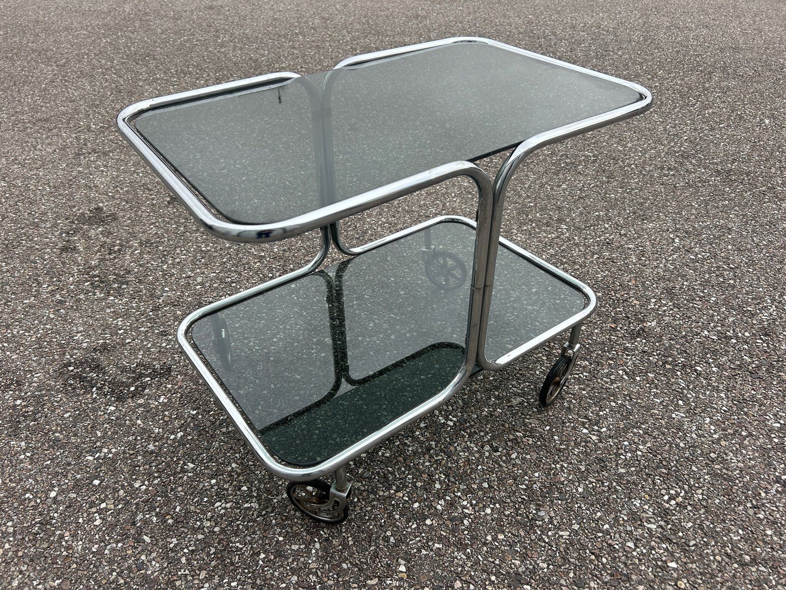 Serving Bar Cart In Chrome And Smoked Glass, 1970s photo Furniture