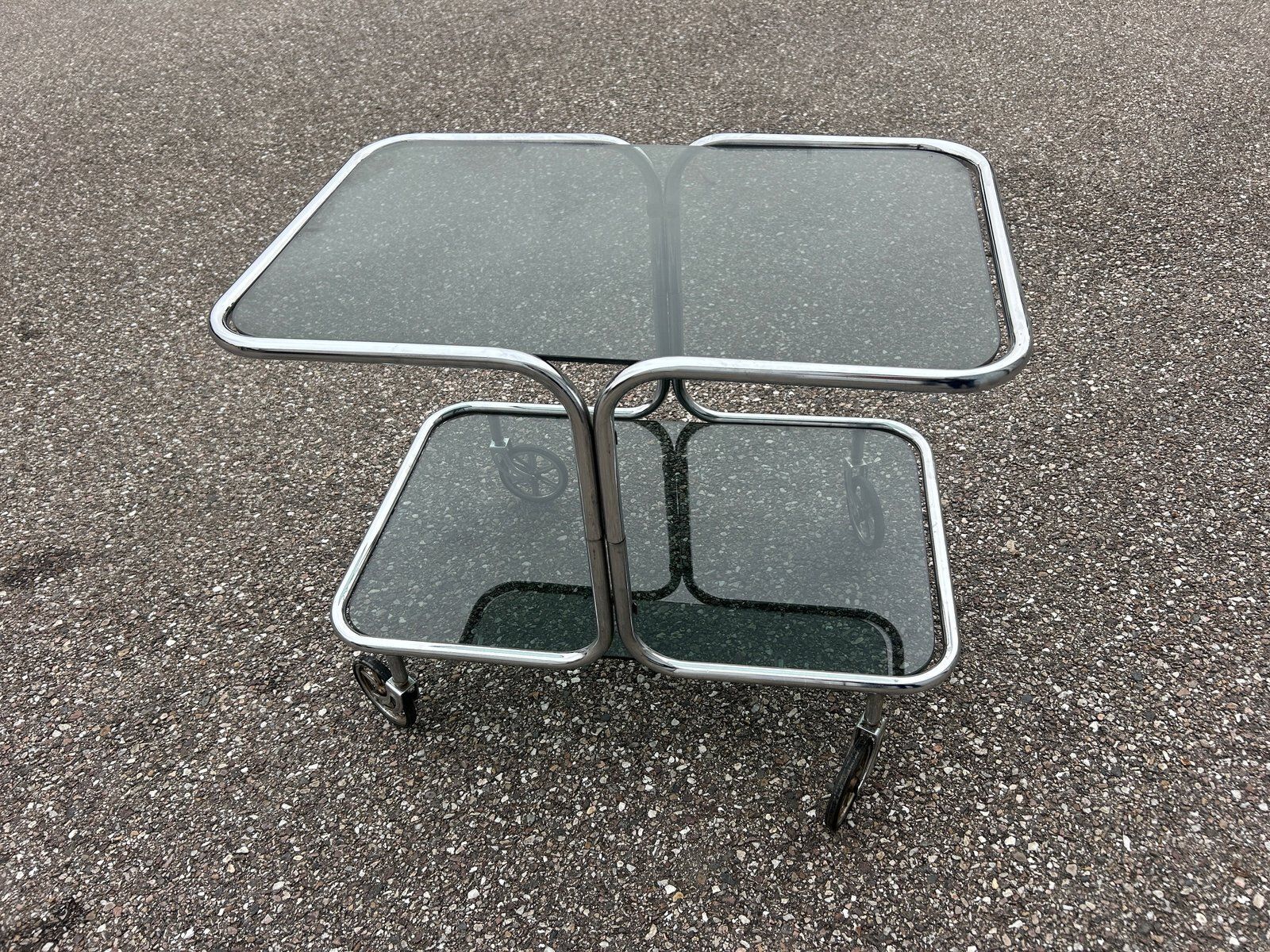 Serving Bar Cart In Chrome And Smoked Glass, 1970s photo vinterior