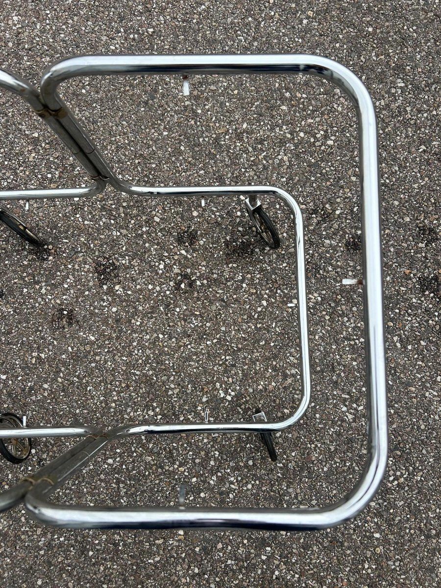 photo furniture Serving Bar Cart In Chrome And Smoked Glass, 1970s