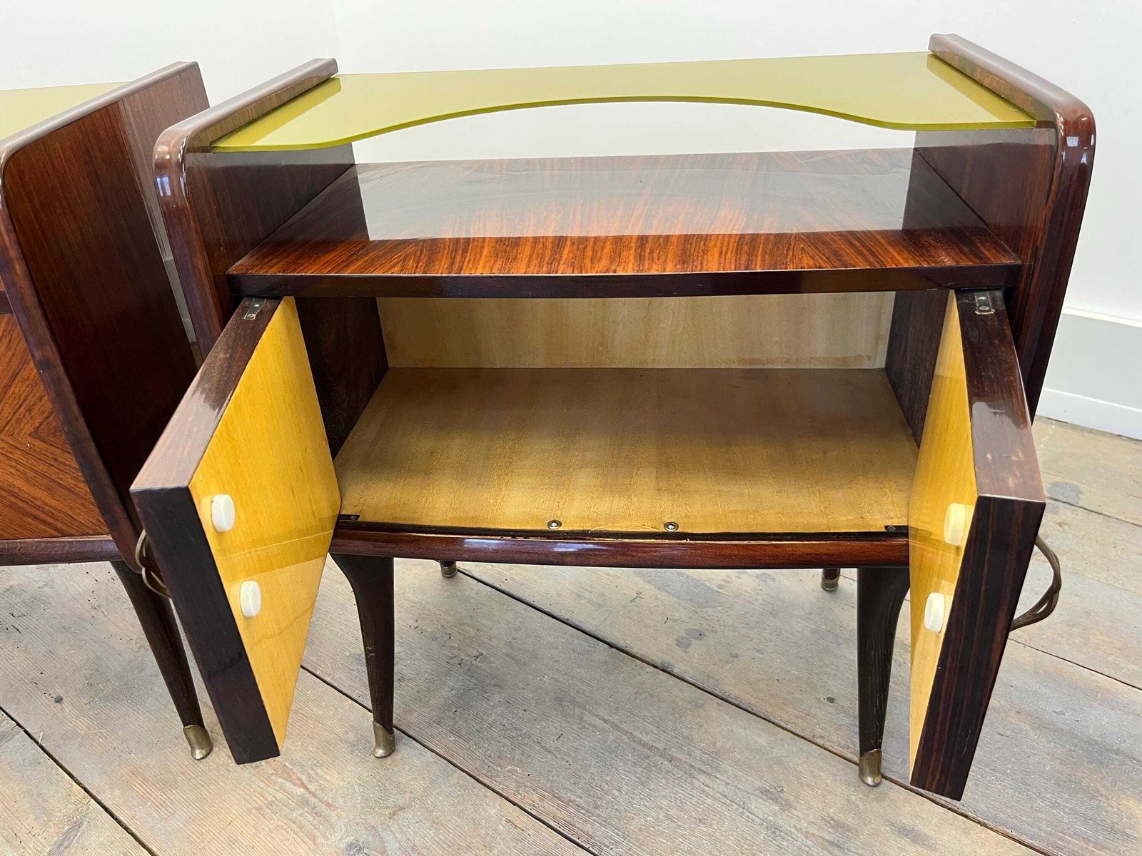 Pair Of Vintage Italian Art Deco Nightstands / 1950s Bedside Tables With Brass photo vintage