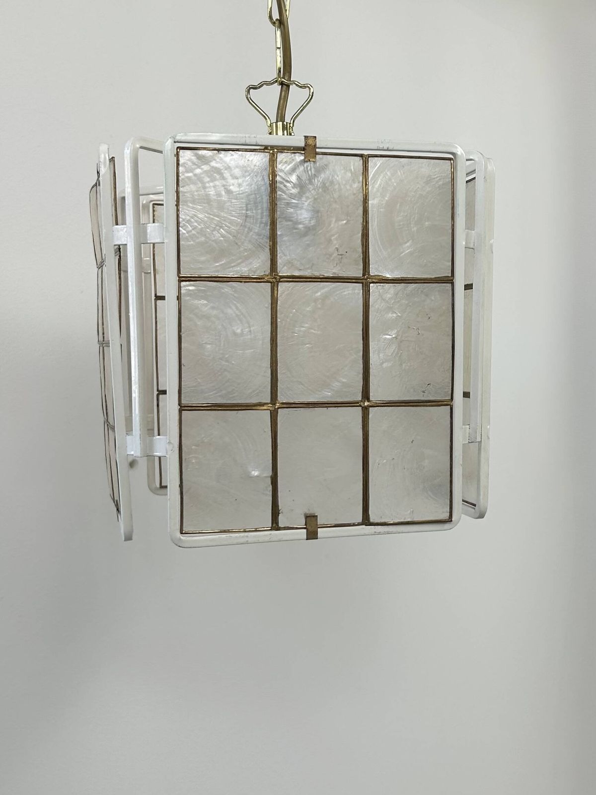 Vintage Pendant Light, White Lacquered Metal And Mother Of Pearl, France, 1980 photo Lighting