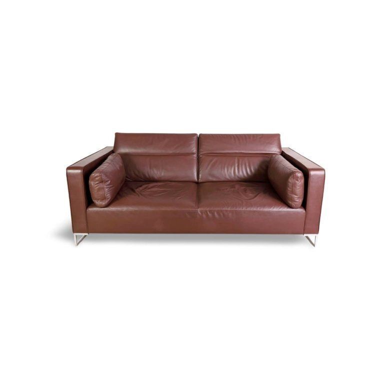 Original Ligne Roset Two Seater Sofa, Designer Couch, Urbani Leather, Brown