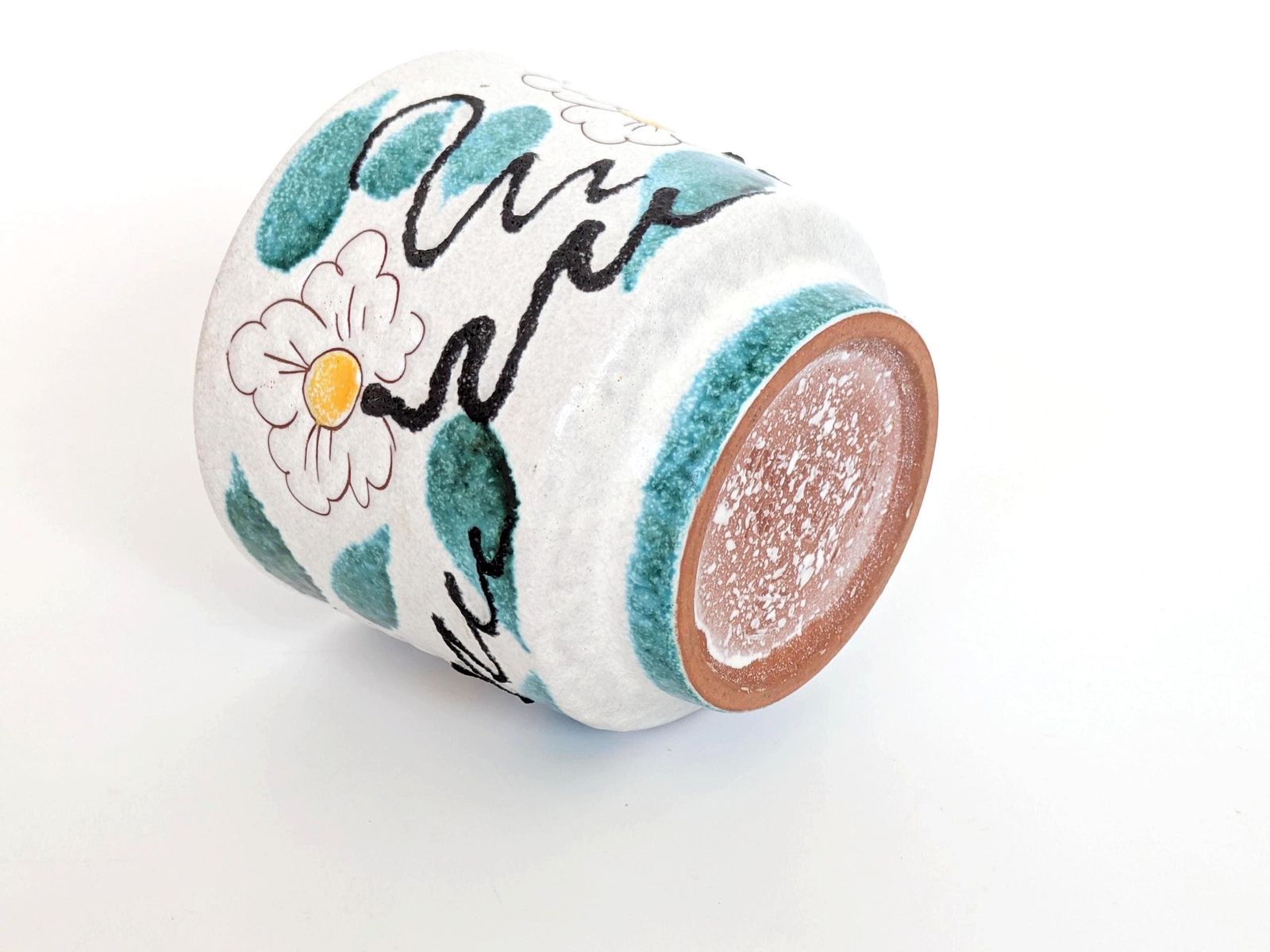 Midcentury West German Ceramic Planter, Floral Sgraffito Design Fat Lava Details, 1960s photo vintage