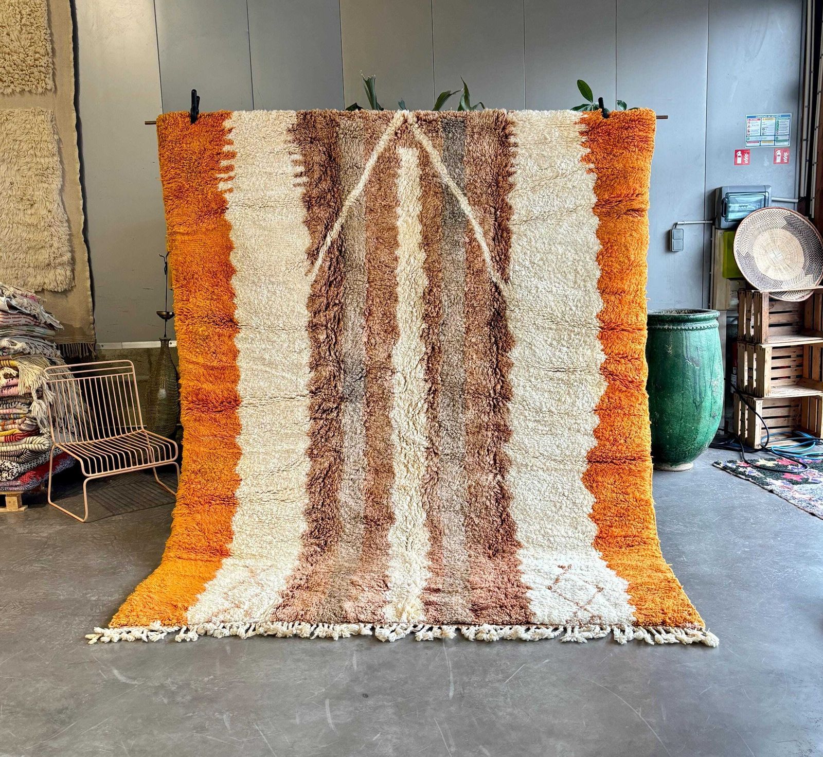 Moroccan Mrirt Rug Handmade Wool 230x300 Cm – Modern Berber Rug – Cream Orange Yellow Area Rug – Contemporary Decor