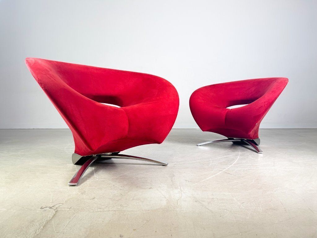 2x Original Fora Form Loop Armchair Johan Verde Red Velvet Design Chair photo furniture
