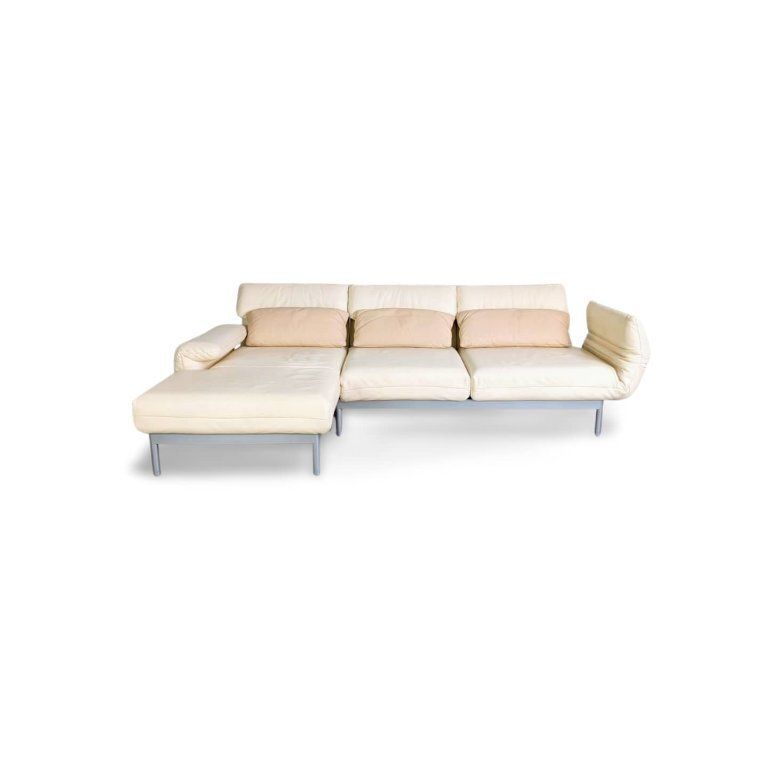 Original Rolf Benz Plura Corner Sofa, Light Beige Leather, Cream Design