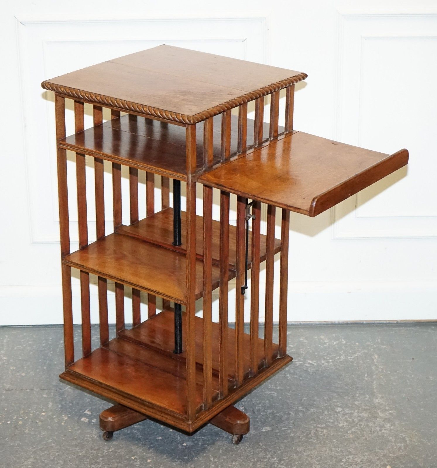 Antique Substantial Oak Revolving Bookcase With Folding Reading Stand photo furniture