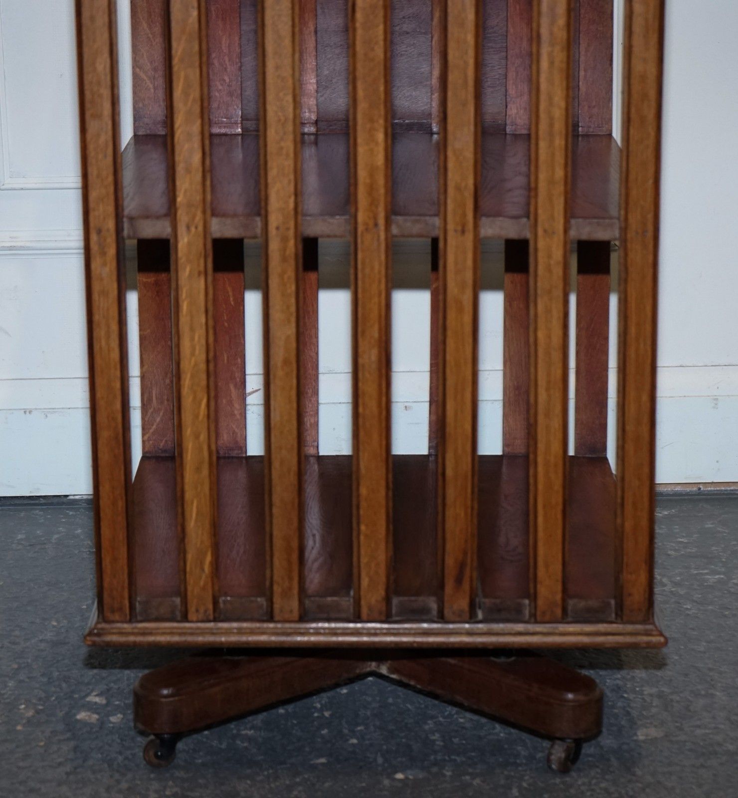 1650.0 Antique Substantial Oak Revolving Bookcase With Folding Reading Stand photo