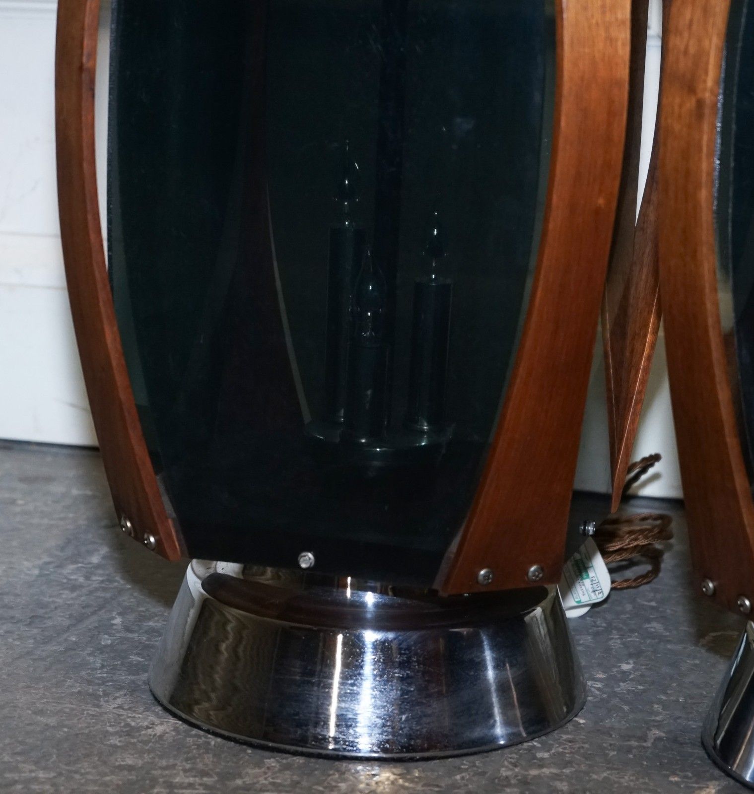 photo furniture Pair Of Large Modern Danish Acrylic & Teak Mid Century Lamps