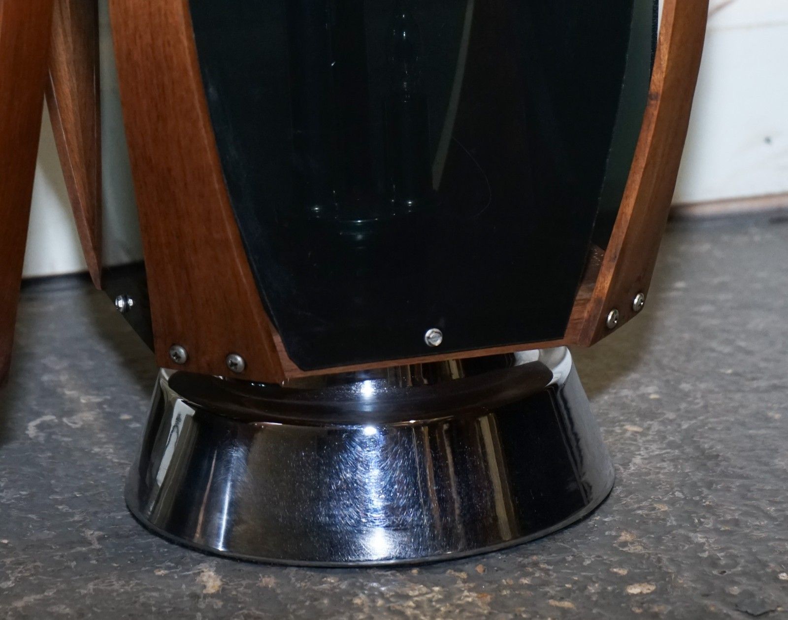 photo for sale Pair Of Large Modern Danish Acrylic & Teak Mid Century Lamps
