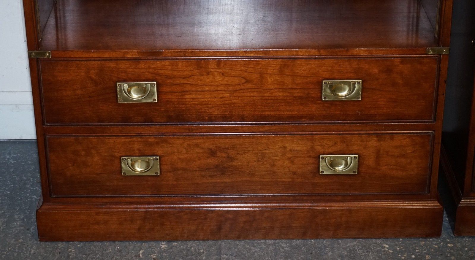 photo for sale Stunning Pair Of Kennedy Harrods London Military Campaign Open Bookcases