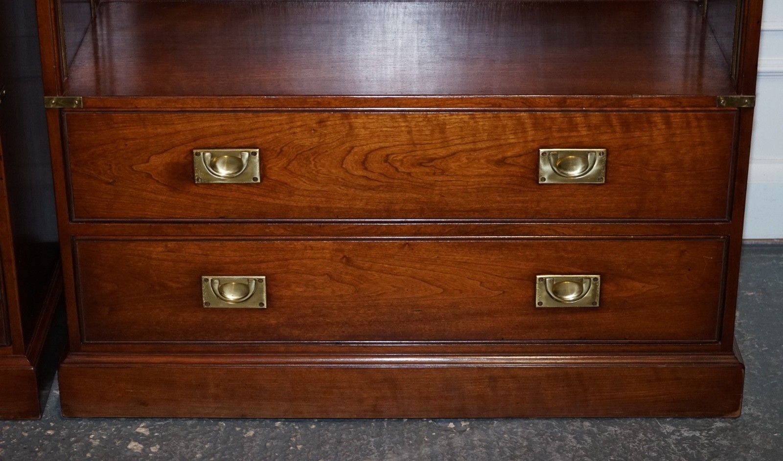 Furniture Stunning Pair Of Kennedy Harrods London Military Campaign Open Bookcases photo