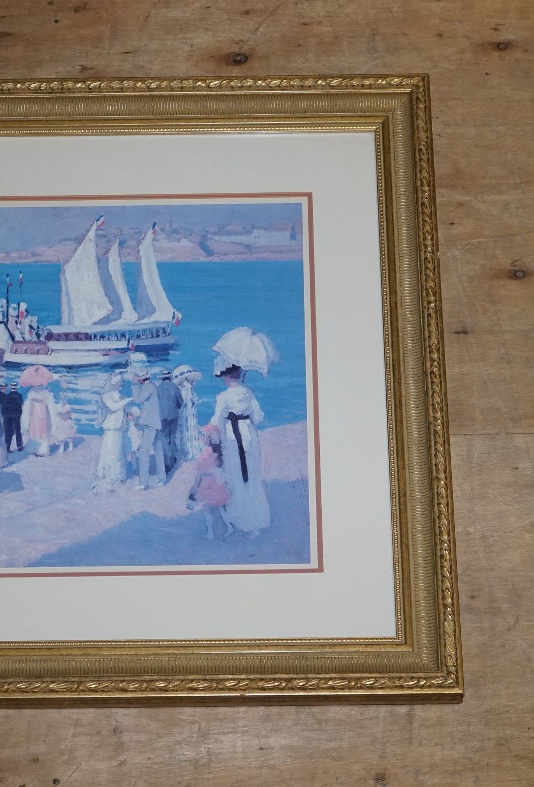 Vintage Framed Art Print  'Quay At Dinard' By Ethel Fox 78 X 90 Cm photo Art