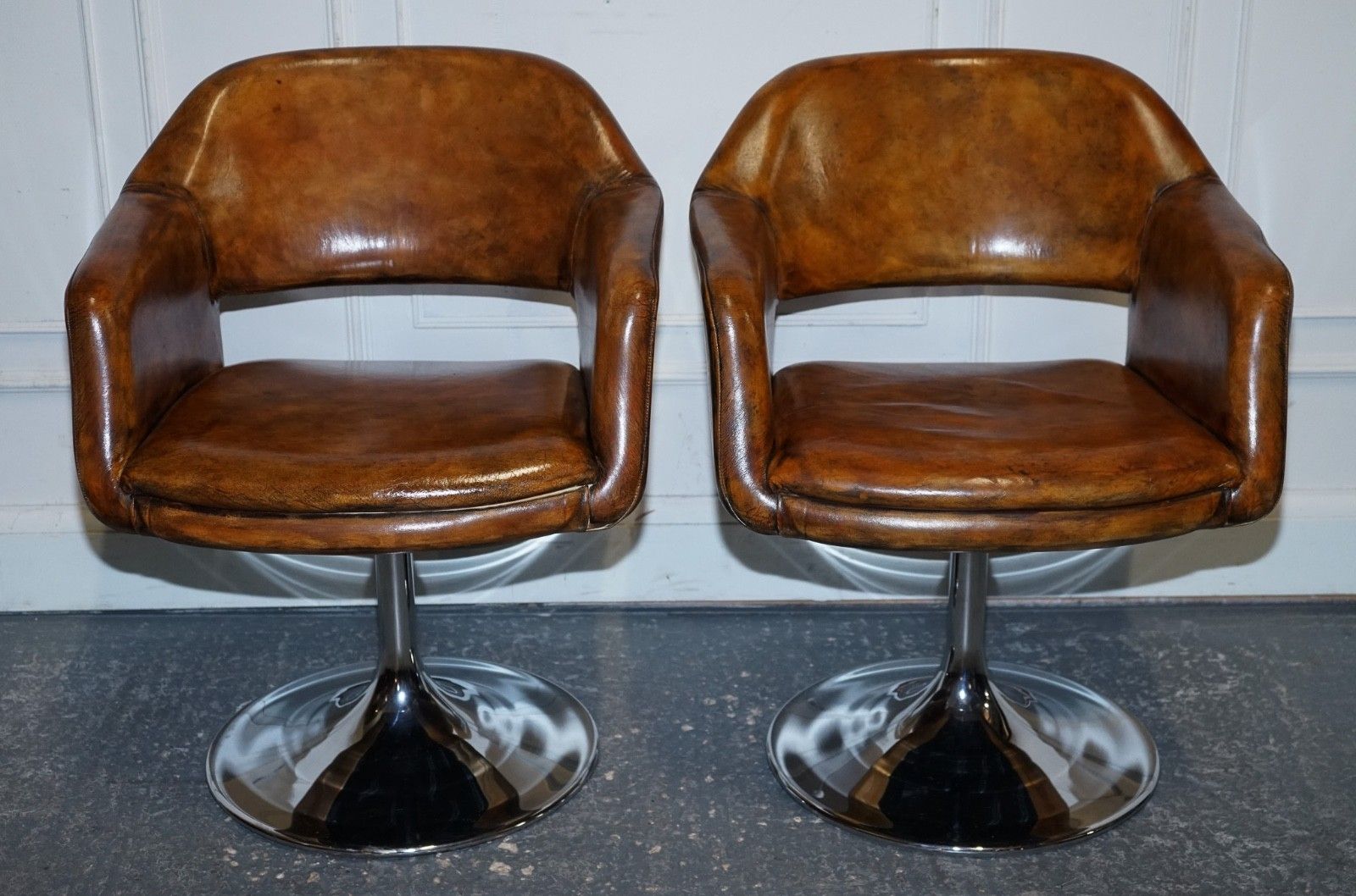 3750.0 Set Of Four Restored Hand Dyed Leather Largo Johanson Design Swivel Armchairs photo