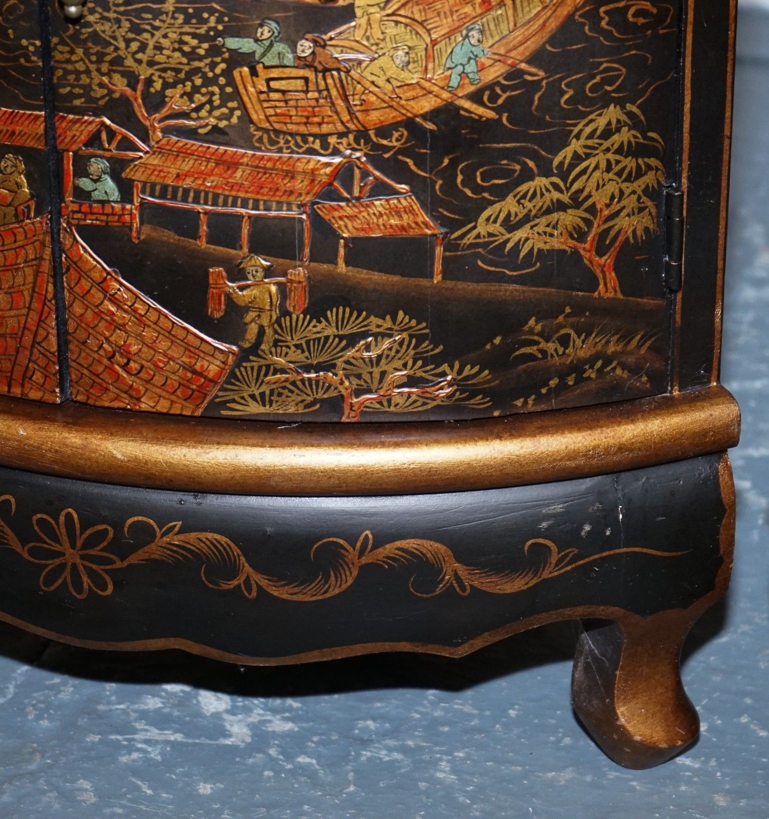 photo furniture Matching Pair Of Chinese Chinoiserie Decorative Corner Cabinets With Cupboard