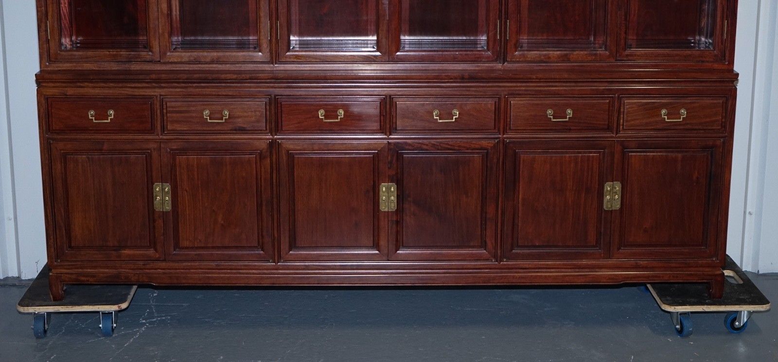 Tremendous Oriental Chinese Teak Bookcase Display Cabinet With Six Doors photo Furniture