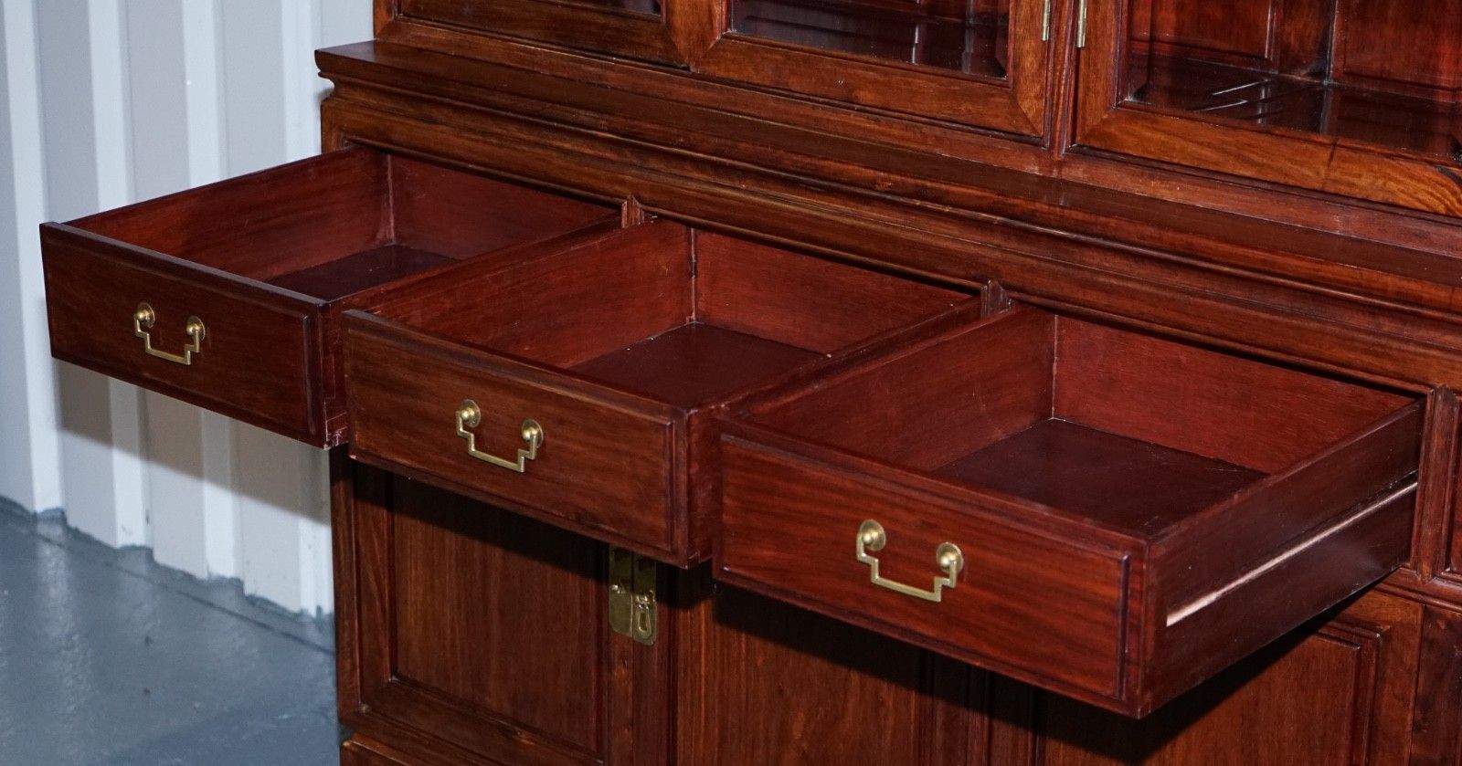 4500.0 Tremendous Oriental Chinese Teak Bookcase Display Cabinet With Six Doors photo