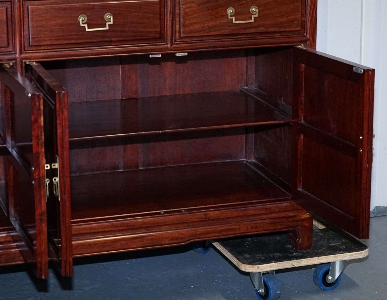 photo buy Tremendous Oriental Chinese Teak Bookcase Display Cabinet With Six Doors