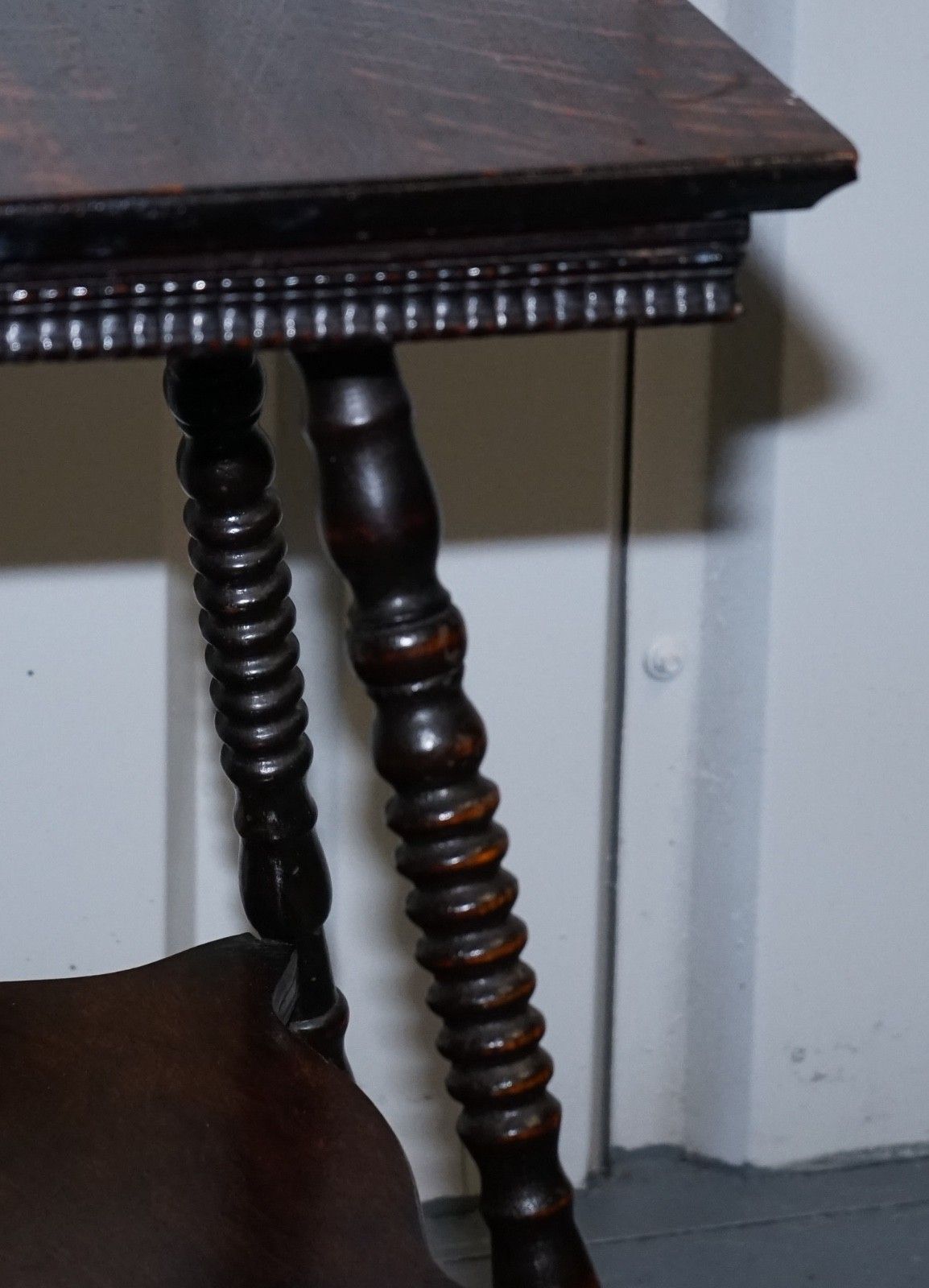 Antique Victorian Tiger Oak Side Table Turned Bobbin Legs With Cast Iron Feet photo 985.0