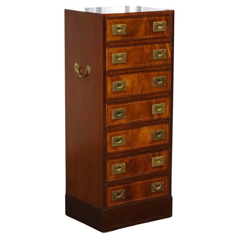 Military Campaign Style Tallboy Tall  Chest Of Drawers Brass Handles