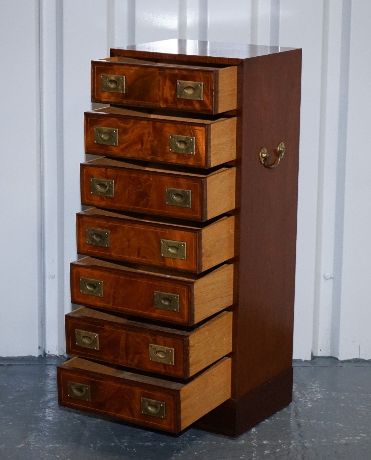 Military Campaign Style Tallboy Tall  Chest Of Drawers Brass Handles photo Furniture
