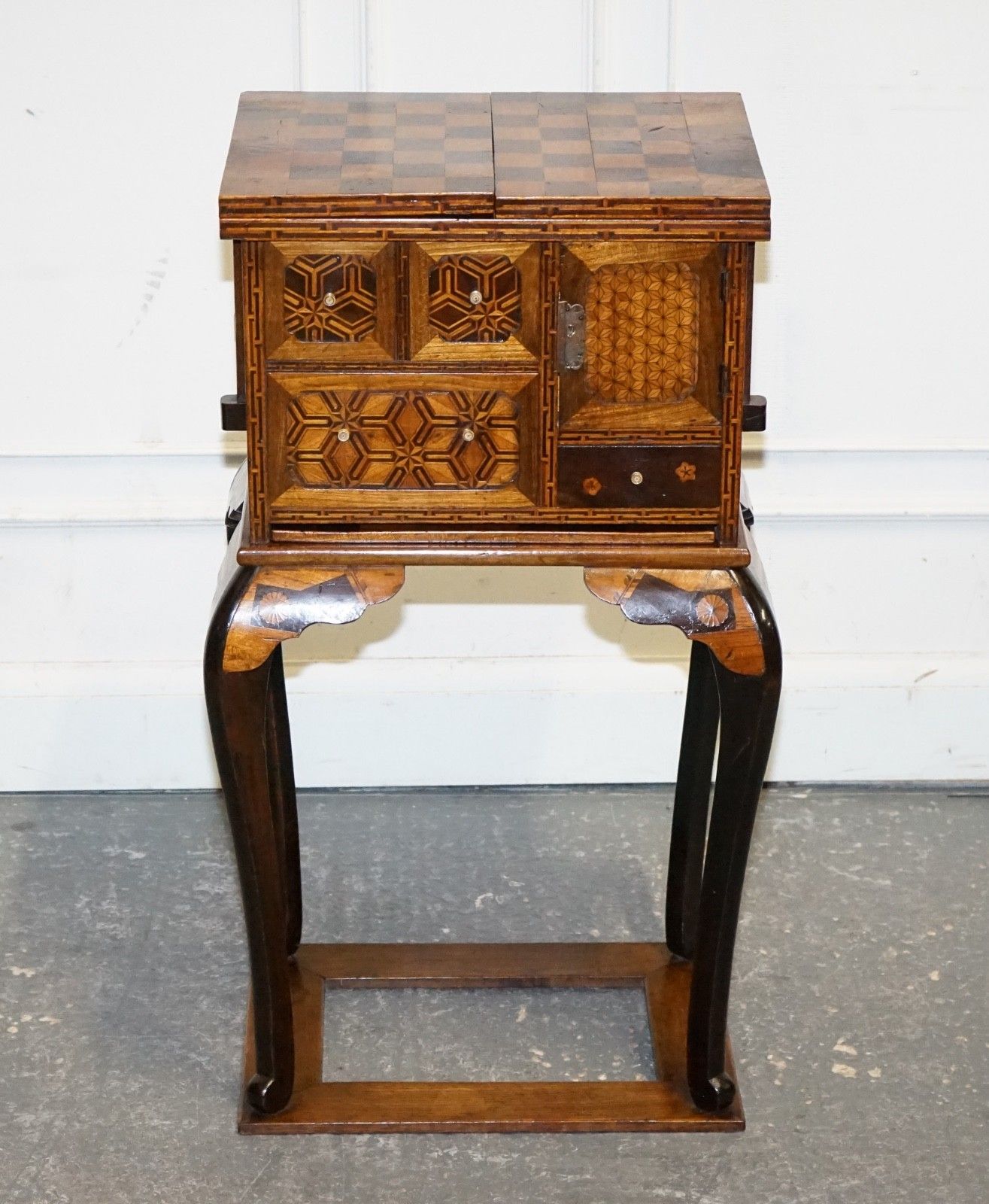 Antique Circa 1800s Japanese Marquetry Games Table Cabinet On Stand photo furniture