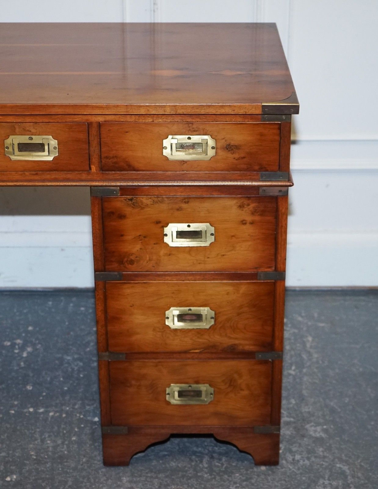 Vintage Military Campaign Yew Wood Twin Pedestal Desk photo 1850.0
