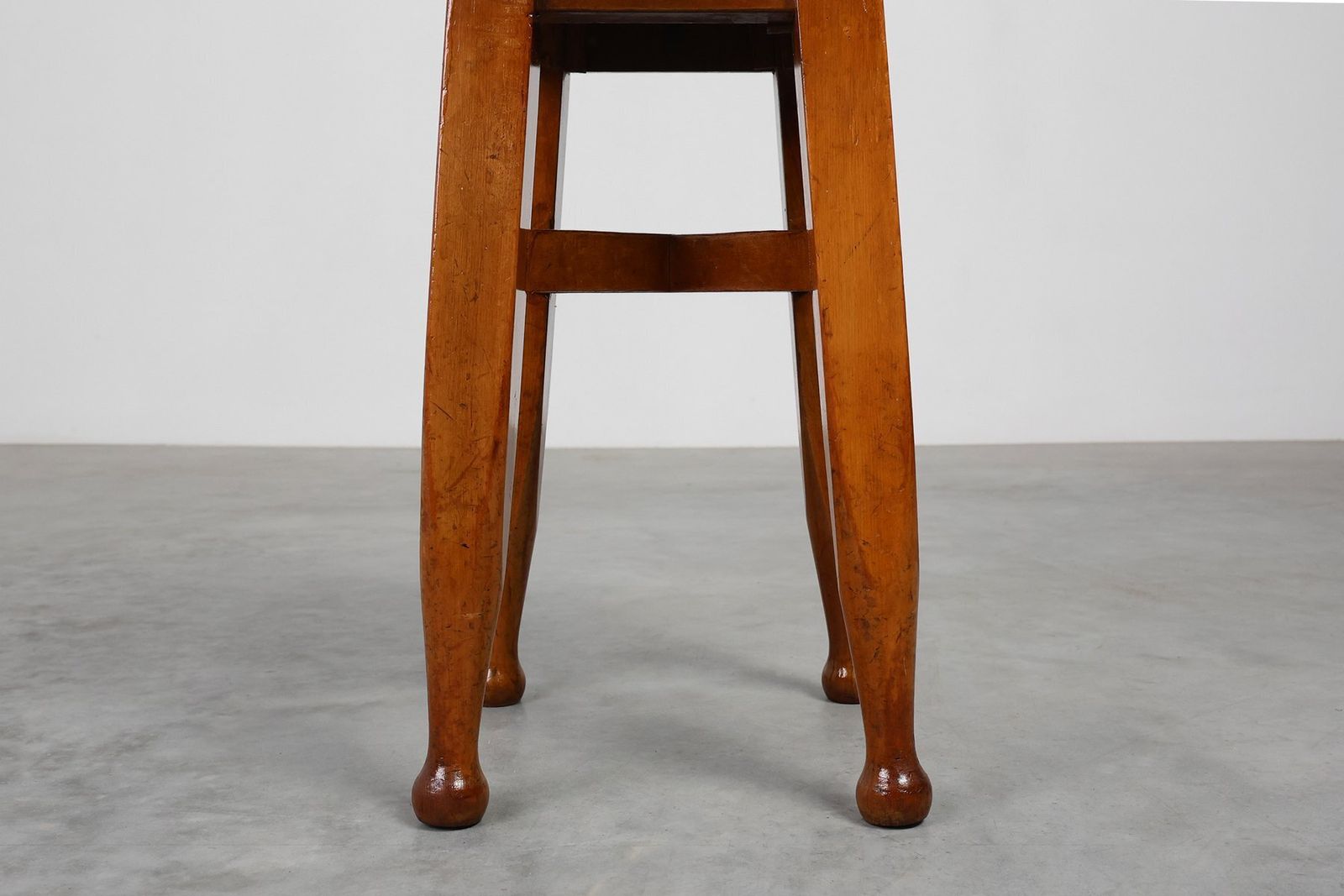 Early Art Deco Arts & Crafts Oak & Leather Stool, France, 1920s photo buy