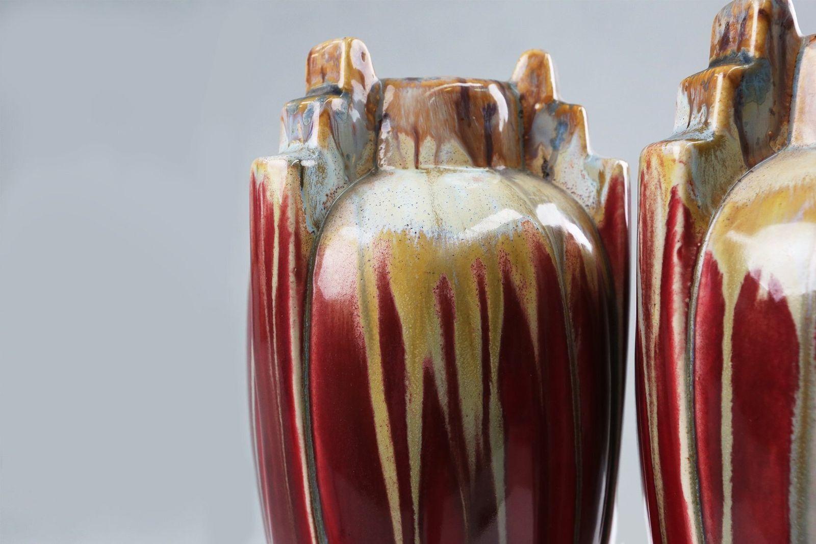 Art Deco Sculptural Glazed Ceramic Vases, Belgium, 1930s, Set Of 2 photo 471.0