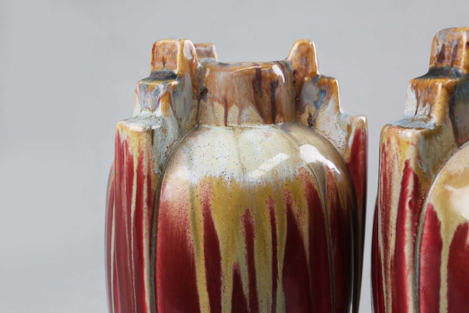 photo for sale Art Deco Sculptural Glazed Ceramic Vases, Belgium, 1930s, Set Of 2
