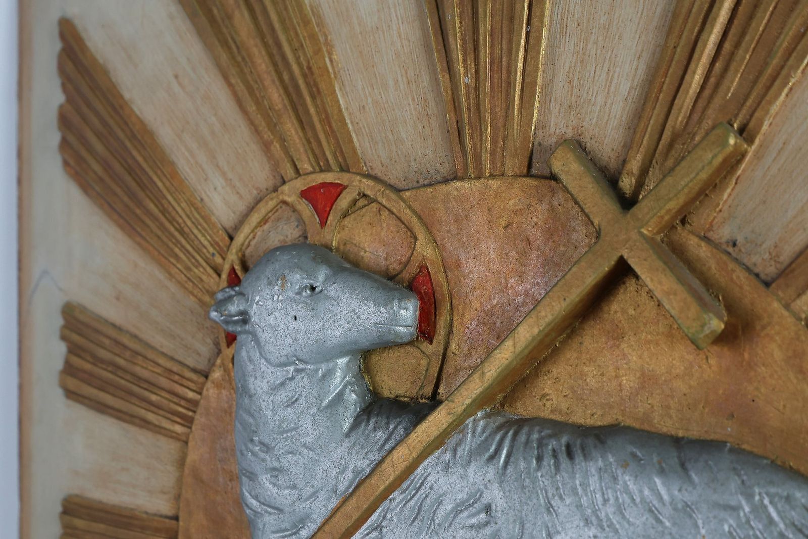 Religious Carved Wooden Agnus Dei Panel, France, 1800s photo for sale