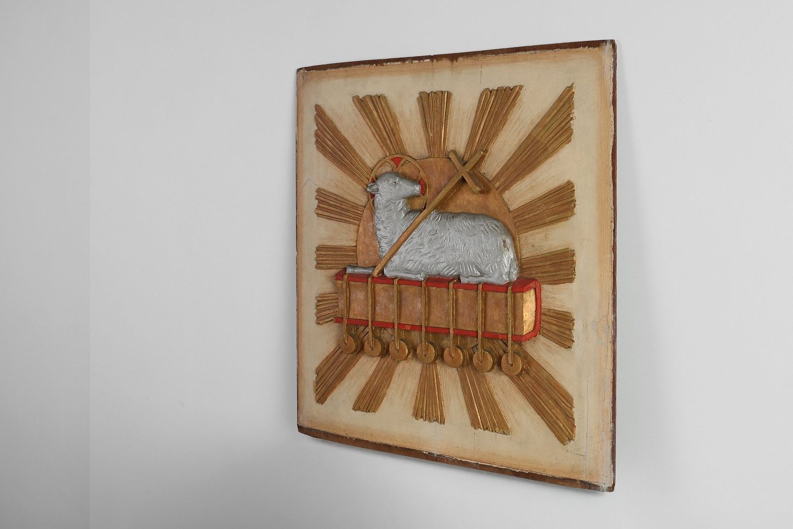 Religious Carved Wooden Agnus Dei Panel, France, 1800s photo buy