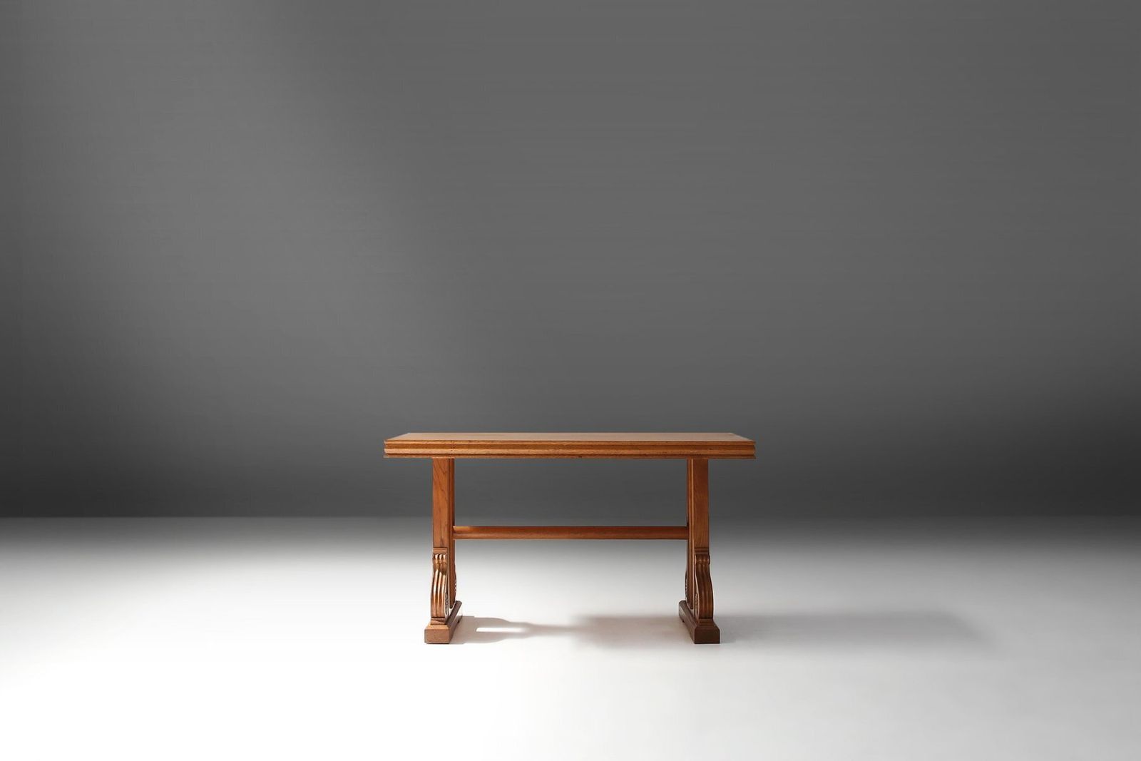 photo furniture Art Deco Oak Coffee Table With Sculpted Details, Belgium, 1940s