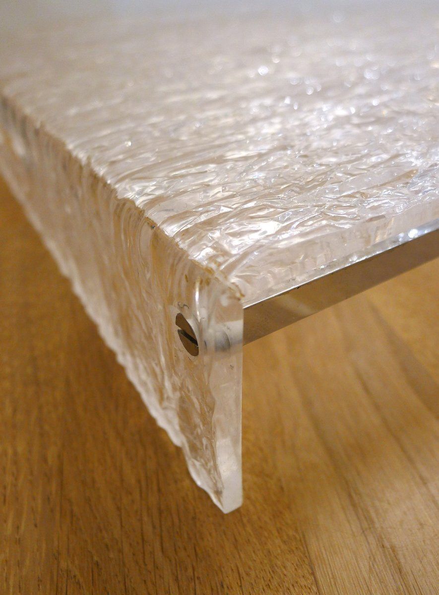 Large Vintage Serving Tray In Frosted Acrylic Glass With Chrome Trim, 1970s photo Home Decor