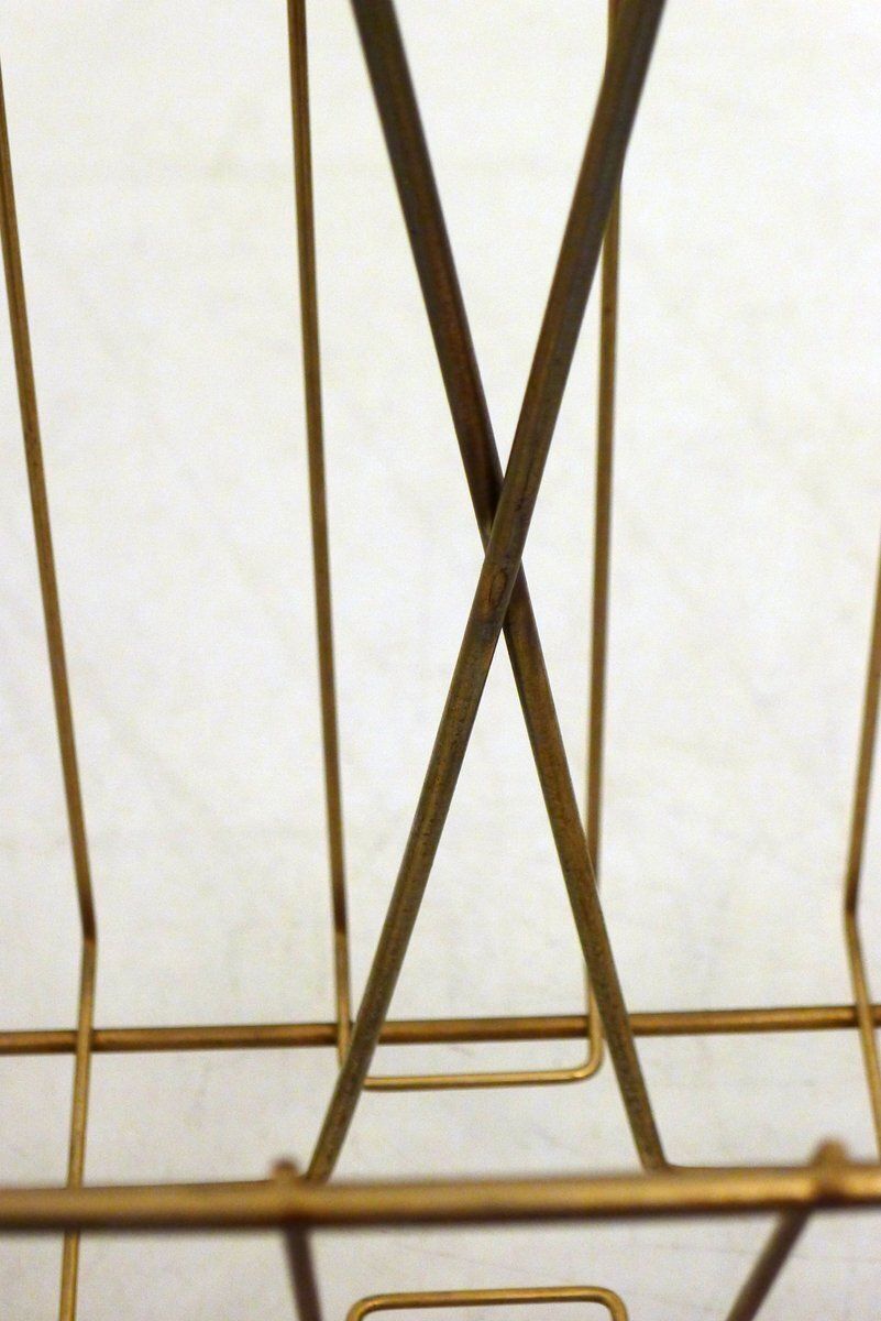 Mid Century Modern Magazine Rack In Gilt Metal And Wooden Handle, 1950s photo vintage