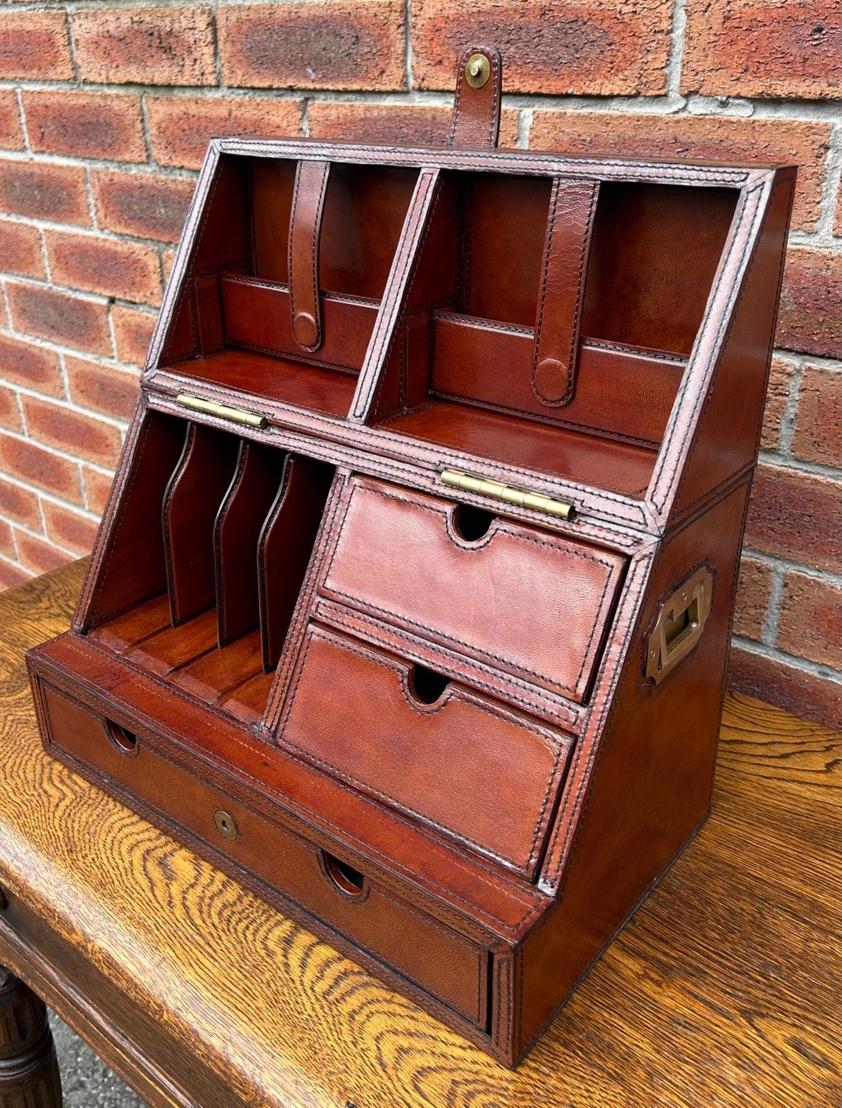 Quality Antique Style Leather Campaign Letter Writing Stationery Slope Box photo vinterior
