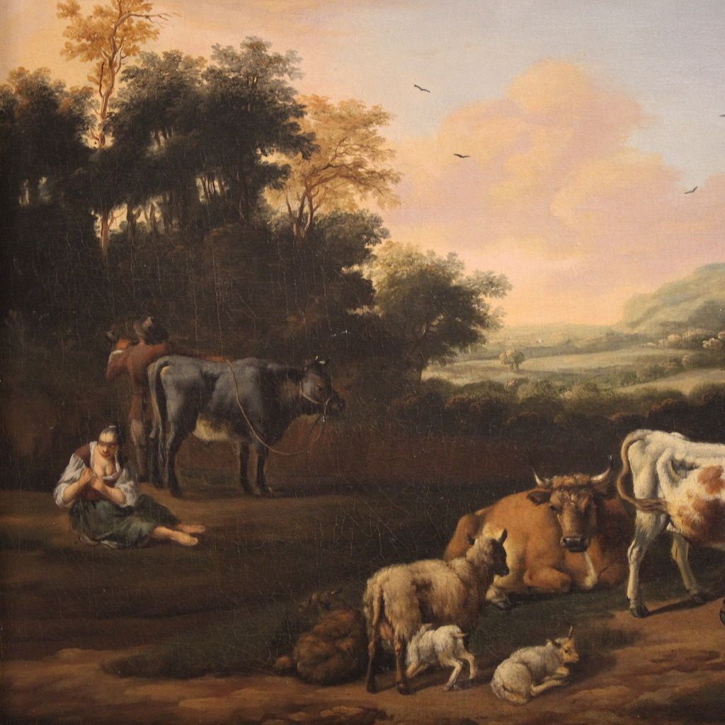 Antique Flemish Bucolic Landscape Painting From The 18th Century photo Art