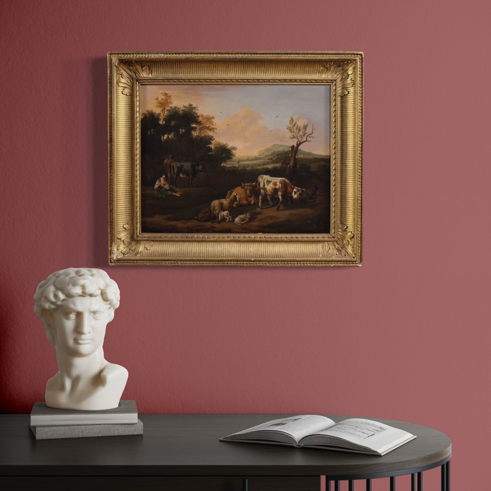 Antique Flemish Bucolic Landscape Painting From The 18th Century photo vintage