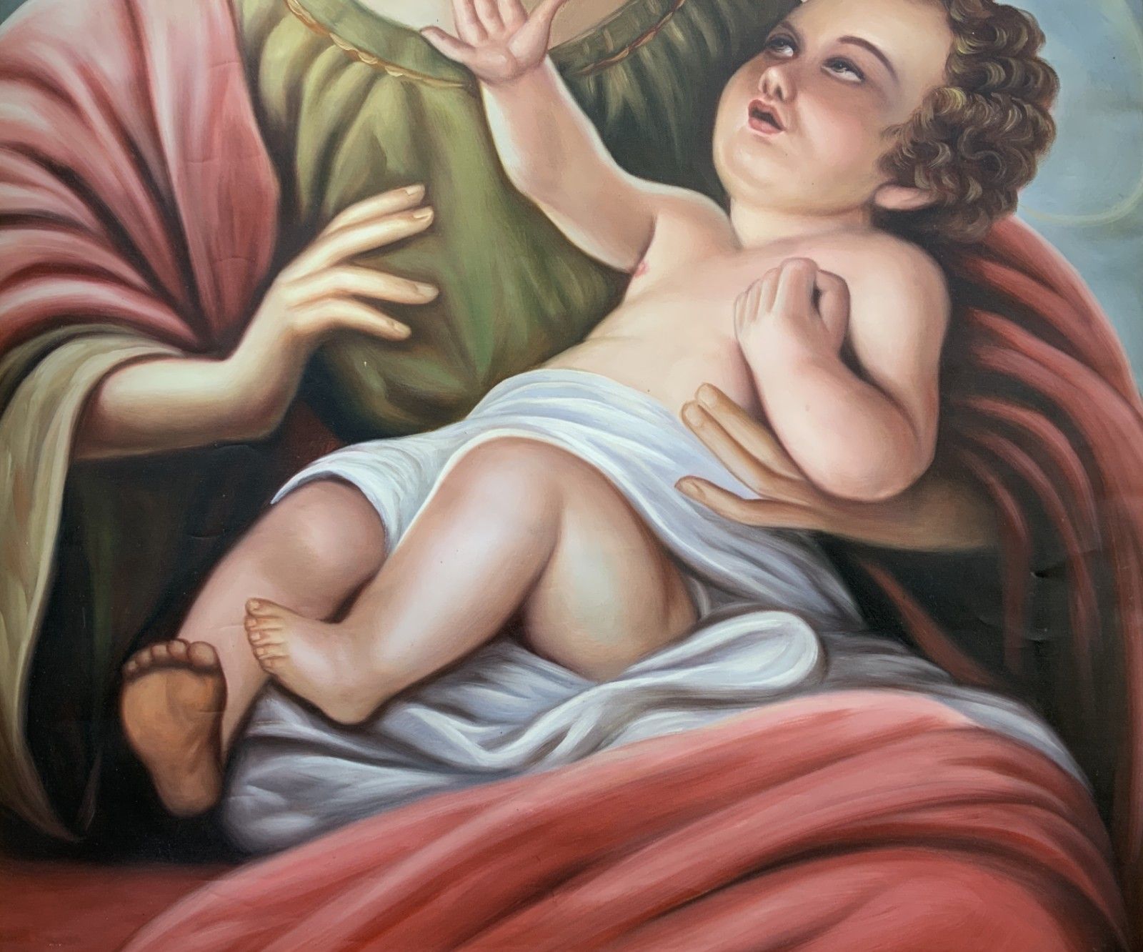 Large Portrait Painting Madonna & Christ Child Gilt Frame Vintage 20th Century photo buy