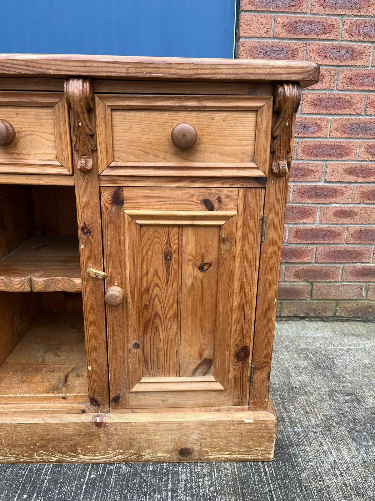 Vintage Victorian Style Reclaimed Rustic Pine Farmhouse Sideboard Dresser Base photo 165.0