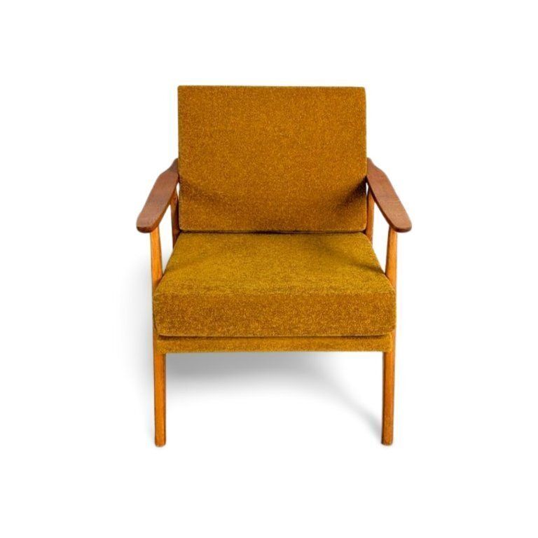 Midcentury Armchair Bouclé Easy Chair Vintage Retro Mustard Yellow