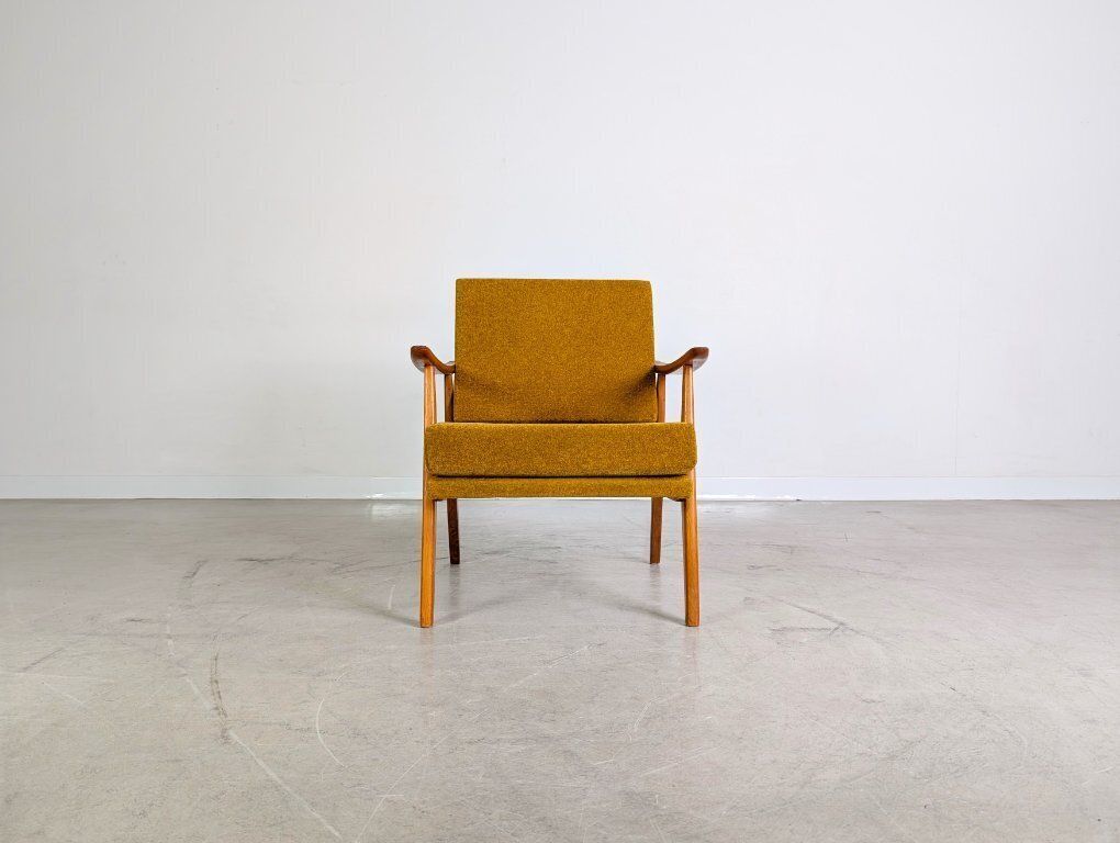 Midcentury Armchair Bouclé Easy Chair Vintage Retro Mustard Yellow photo for sale