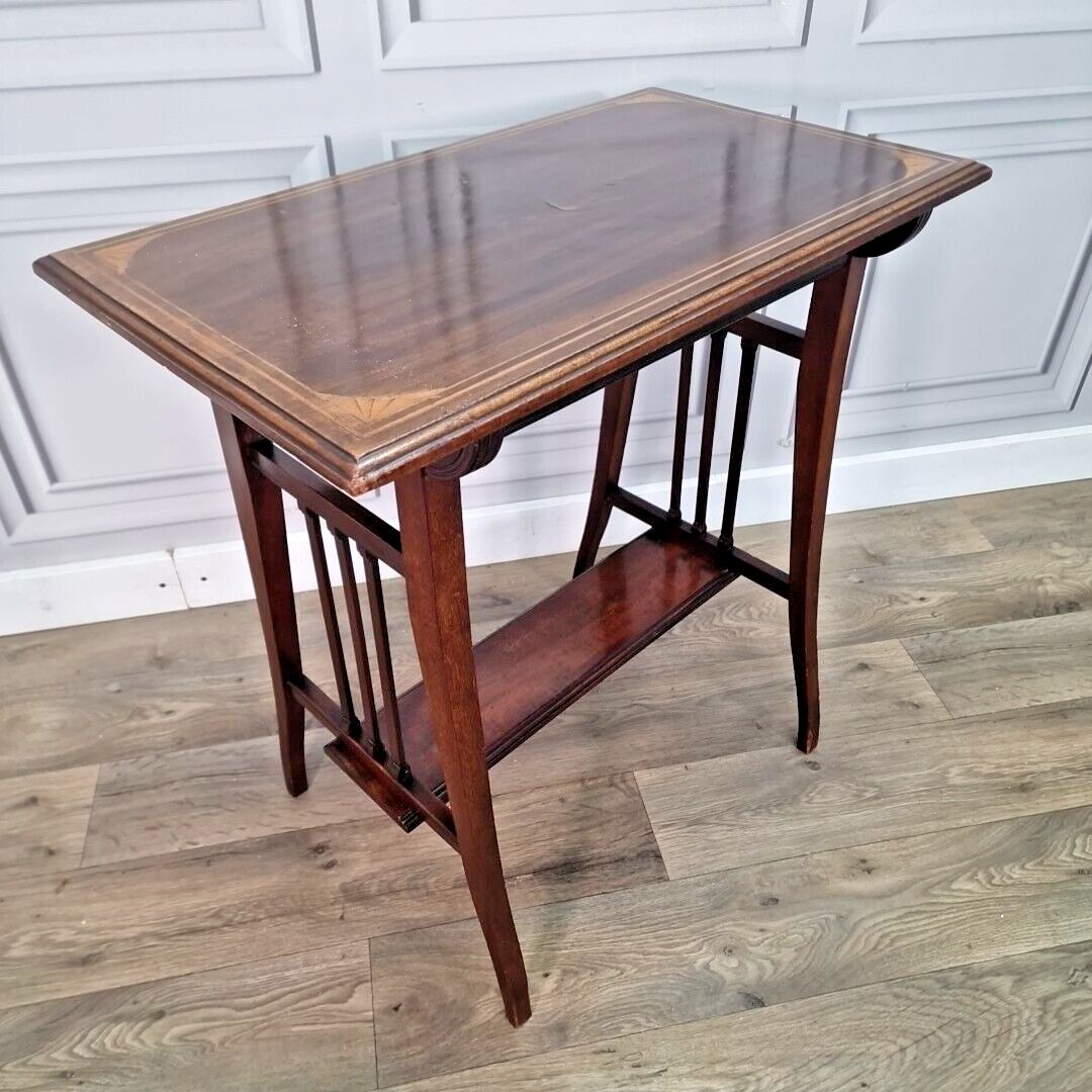 Antique Wooden Side Table Victorian Inlaid Window End Top 2 Tier Rosewood?