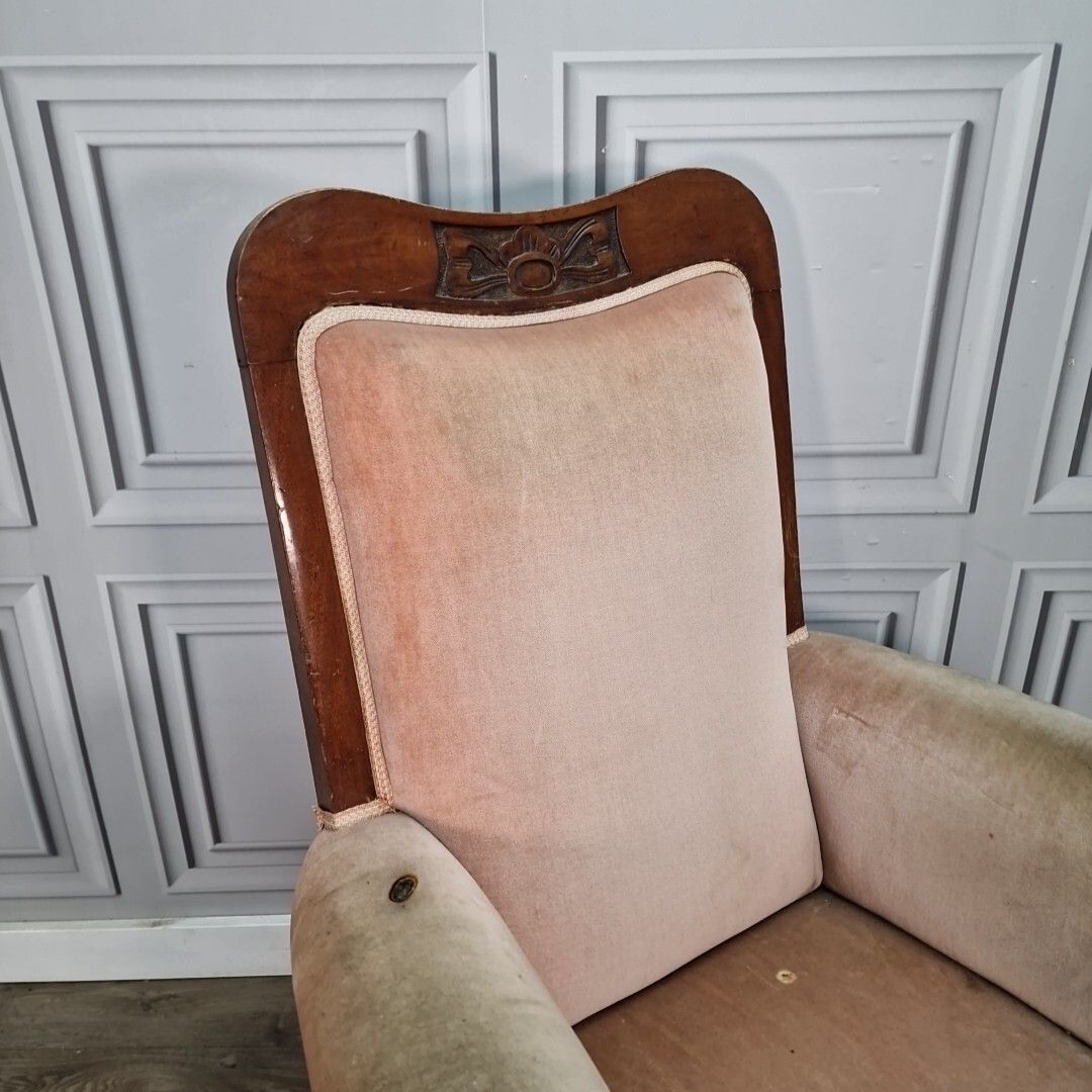 Antique Decorative Armchair Carved Chair Upholstered High Back Edwardian photo for sale