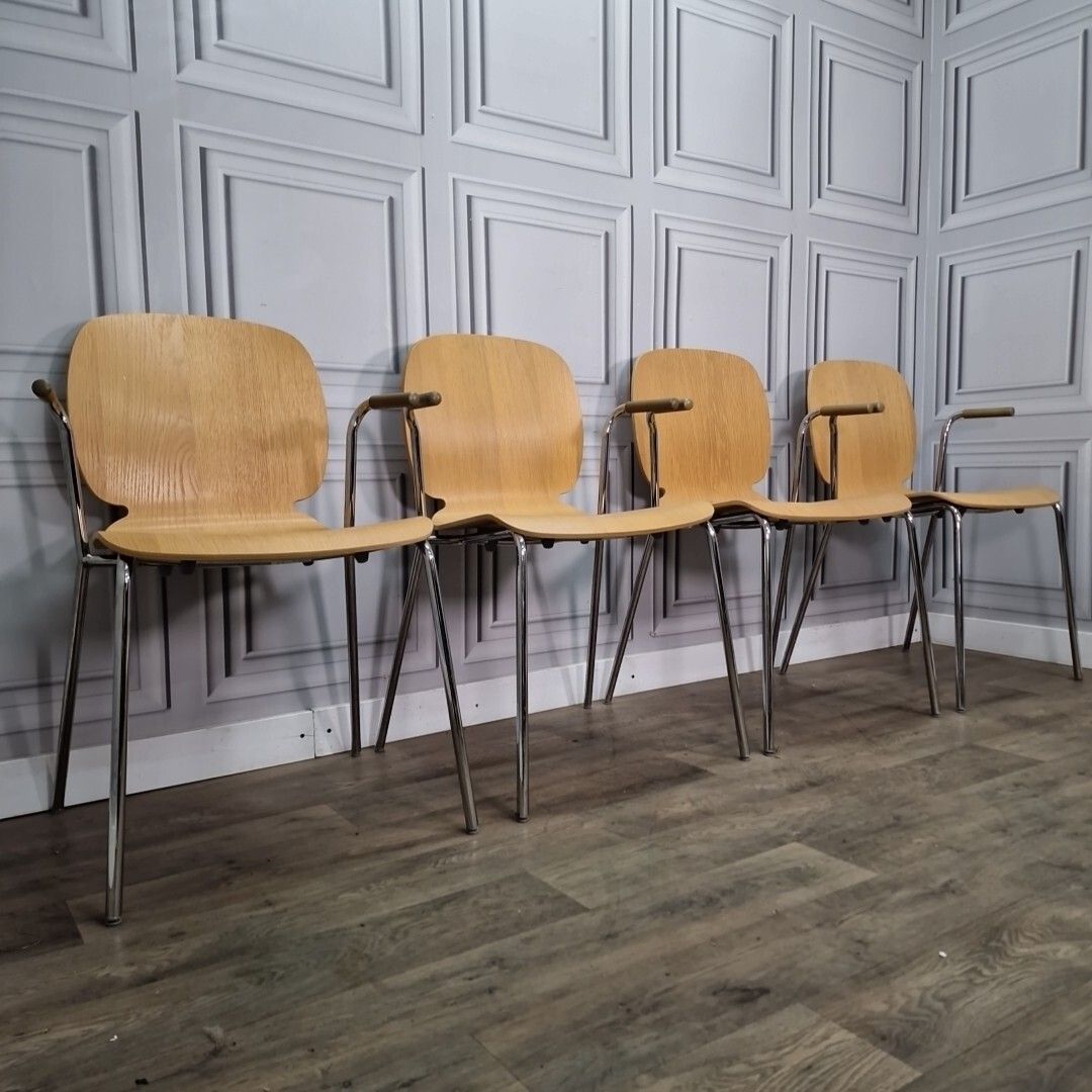 Retro Ikea Dietmar Chairs Set X4 Chrome Mid Century Style Arm Dining Desk Seat photo furniture