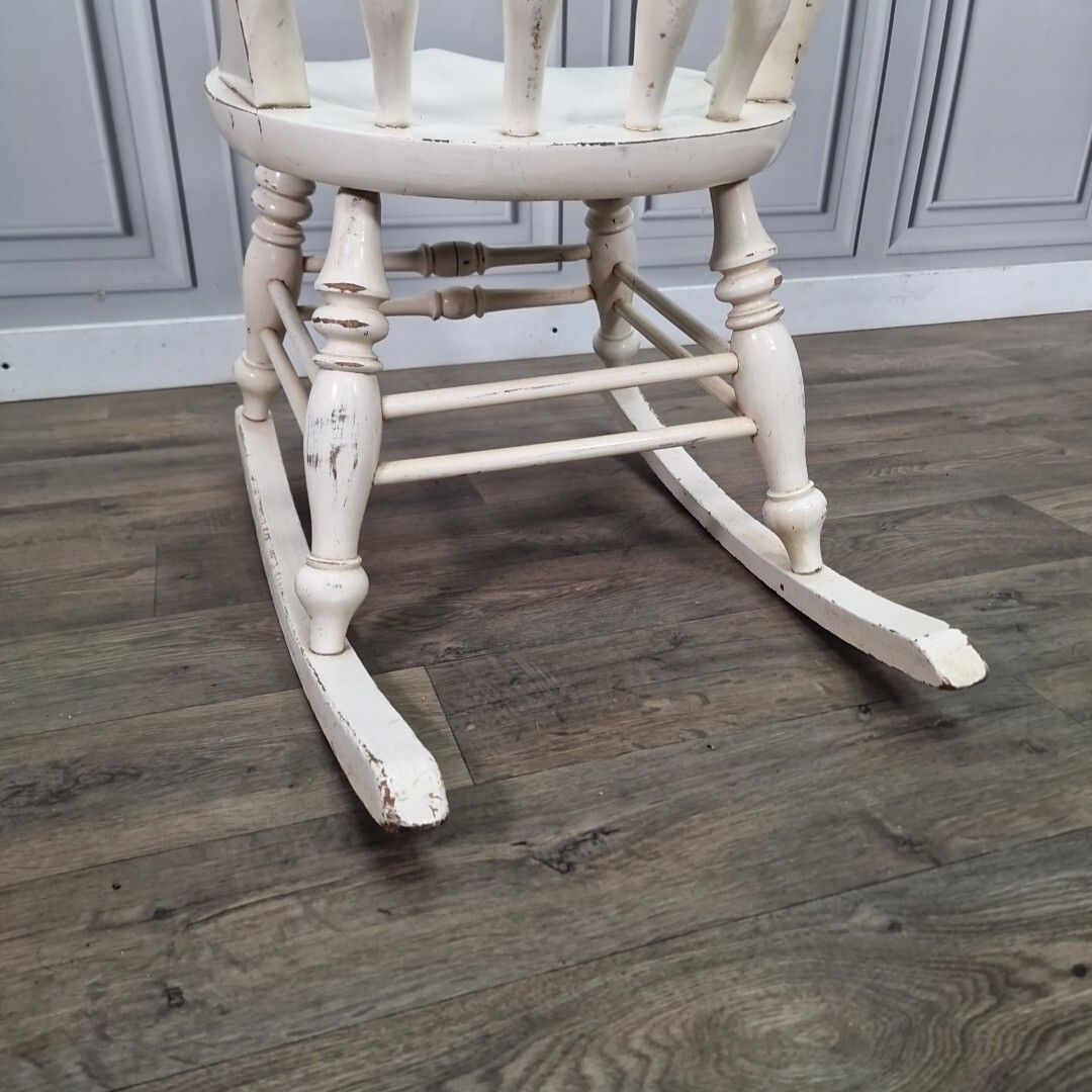 photo buy Antique Rocking Chair Vintage Solid Wooden Turned Penny Base Seat Painted